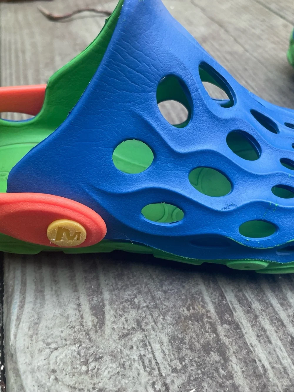 Merrell Kids Blue and Green Ventilated Water Clog with Orange Strap 13